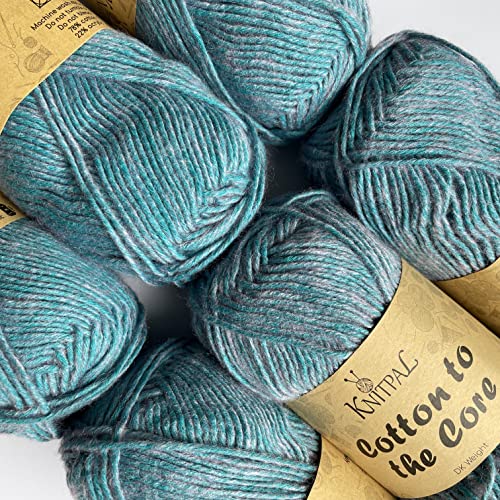 Cotton to The Core Knit & Crochet Yarn, Soft for Babies, (Free Patterns), 6 skeins, 852 yards/300 Grams, Light Worsted Gauge 3, Machine Wash (Lilac Blue)