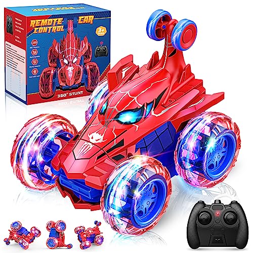 Remote Control Car,360° Rotating 2.4GHz Fast Stunt RC Cars with Wheel Lights Off Road RC Crawlers Toys for Boys 4-6 6-8 8-12 Birthday Easter Gifts