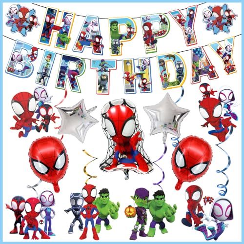 Birthday Party Supplies, Spider Theme Style Party Decorations Include Happy Birthday Banner,Balloons Set,for Spidey Cartoon Birthday Decorations