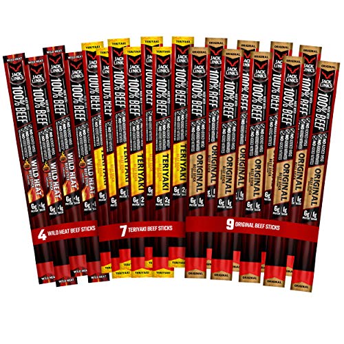 Jack Link's Beef Sticks - Includes (9) Original, (7) Teriyaki, (4) Wild Heat‚ Protein Snack, Great Stocking Stuffer Gift, No Added MSG – 0.92 Oz. (20 Count)