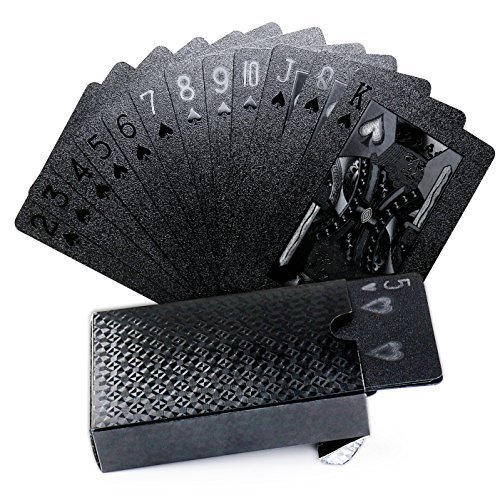 Joyoldelf Cool Black Foil Poker Playing Cards, Waterproof Deck of Cards with Gift Box, Use for Party and Game