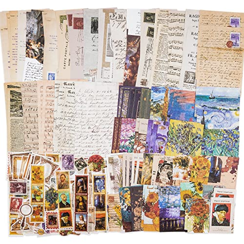 Knaid Vintage Scrapbook Supplies Pack (200 Pieces) for Junk Journal Bullet Journals Planners Aesthetic Paper Stickers Craft Kits Cottagecore Collage Album (Artistic)