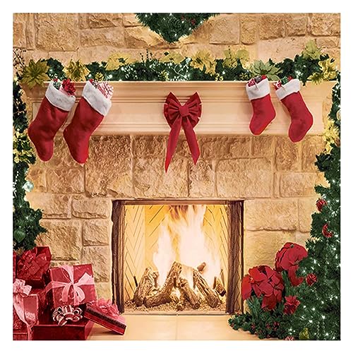 Allenjoy 6 x 6 FT Christmas Fireplace Backdrop Photography Background Portrait Photobooth Xmas Party Banner Decorations Photo Studio Props