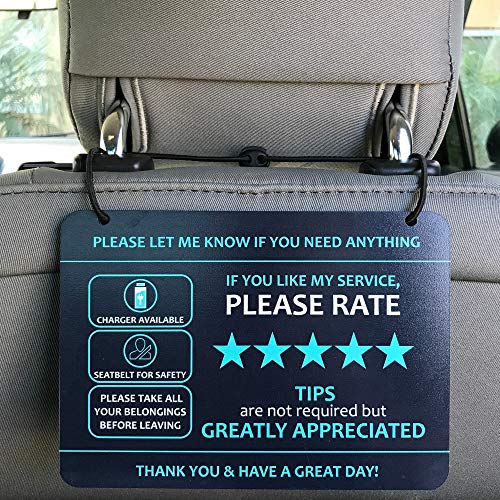 Nebudo Compatible with Lyft Uber (2-Pack) Tips Rating Appreciated Rideshare Accessories – 7” x 5” – Interior Acrylic Headrest Sign - Rate Me Tip No Smoking for 5 Star Rides for Ride-share Drivers
