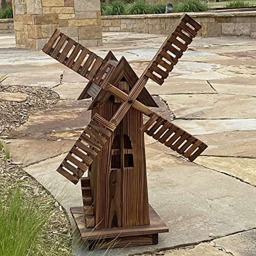 Westcharm Wooden Dutch Windmill Backyard Decorations - Classic Old-Fashioned Windmill for Garden, Patio