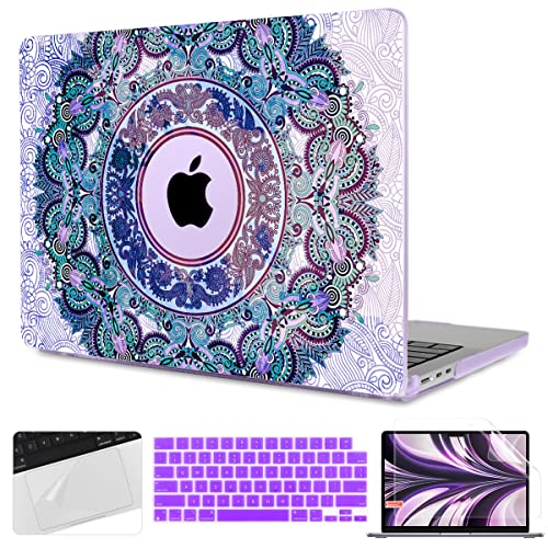 TWOLSKOO for M2 MacBook Air 13.6 Inch Case 2022 A2681 with Touch ID, Plastic Hard Shell Cover with Screen Protector & Keyboard Cover & Trackpad Film for MacBook Air 13 M2 2022, Purple Mandala