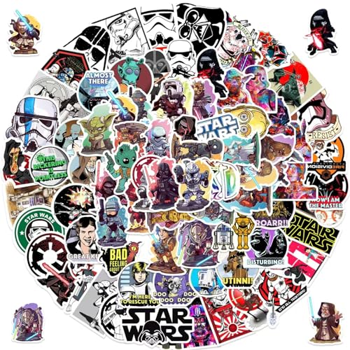 100PCS Star War Stickers Water Bottle Stickers Laptop Computer Bedroom Wardrobe Car Skateboard Motorcycle Bicycle Mobile Phone Luggage Guitar DIY Decal (Star war 100)