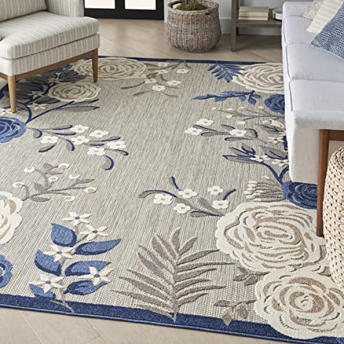 Nourison Aloha Indoor-Outdoor Modern Blue/Grey 9' x 12' Area Rug, Easy Cleaning, Non Shedding, Bed Room, Living Room, Dining Room, Kitchen (9x12)