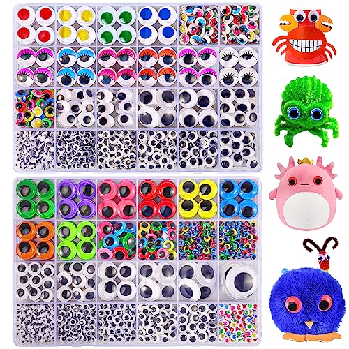 Neng-Q 2500PCS Googly Eyes, 48 Styles Googly Eyes Self Adhesive for Crafts, Multi Colors and Sizes Wiggle Eyes for DIY Art Projects Craft Supplies
