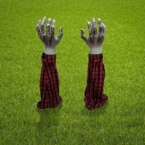 Bloodstain Zombie Arm Stake Groundbreaker Yard Stakes Halloween Fake Severed Arm Hands for Halloween Haunted House Indoor Outdoor Yard Party Decoration (RED)