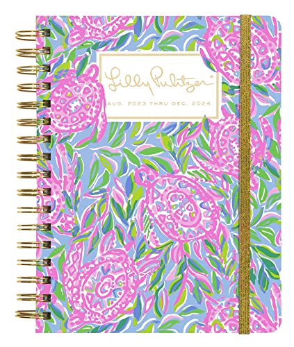 Lilly Pulitzer Daily Planner 2023-2024, Large Agenda Dated August 2023 - December 2024, Weekly Planner with Monthly Calendar, Stickers, Pockets, & Spiral Binding, Hardcover Cute Planner, Turtley in Love