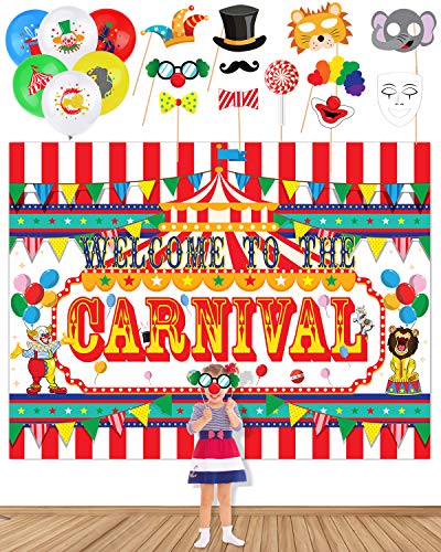 Circus Carnival Banner Backdrop,20 Carnival Balloons 11 Carnival Photo Booth Props For Circus Carnival Party Supplies Decorations