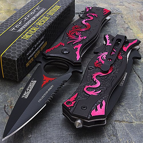 8' TAC FORCE RED DRAGON SPRING ASSISTED TACTICAL FOLDING KNIFE Blade Pocket Open by Only US