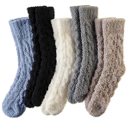 Eyean Womens Fuzzy Socks Soft Warm Fluffy Socks Winter Sleep Thermal Plush Casual Cozy Home Socks (5 Pairs Colors 03)