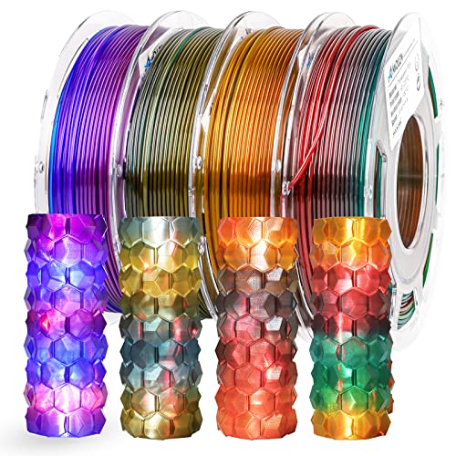 AMOLEN 3D Printer Filament Bundle, PLA Filament 1.75mm Transparent Multicolor, with Light Transmission Feature,Blue Purple,Yellow Green Purple,Blue Brown,Orange Grey,200g x 4 Spools