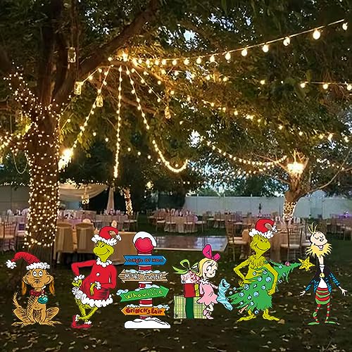6Pcs Grinch Christmas Decorations, Yard Signs with Stakes, Grinch Cindy Max Whoville Sign for Xmas Garden Lawn Decor, Grinch Stealing Christmas Outdoor Decor Party Supplies Holiday Decorations