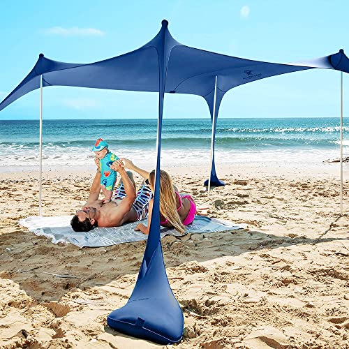 SUN NINJA Pop Up Beach Tent Sun Shelter UPF50+ with Sand Shovel, Ground Pegs and Stability Poles, Outdoor Shade for Camping Trips, Fishing, Backyard Fun or Picnics