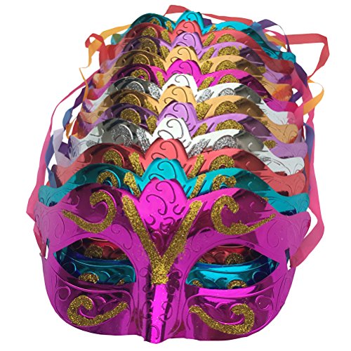 Arlai Pack of 12, Gold shining plated party mask wedding props masquerade mardi gras mask