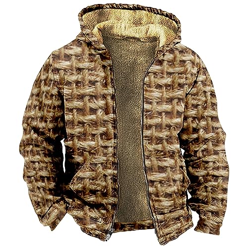 DealinM Jackets for Men Men's Flannel Jacket Western Jackets for Men Men's Western Jackets Mens Winter Coats Long Jacket for Men Men's Winter Coat Mens Flannel Tactical Jacket Men（4-Brown,4X-Large）