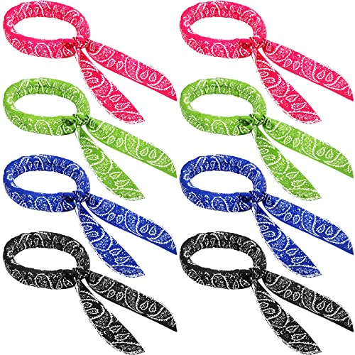 8 Pieces Cooling Neck Wrap Summer Cooling Bandana Ice Scarf Cool Neck Wrap Soaked Tie Around Neck Ice Cool Scarf (Red, Green, Blue, Black)