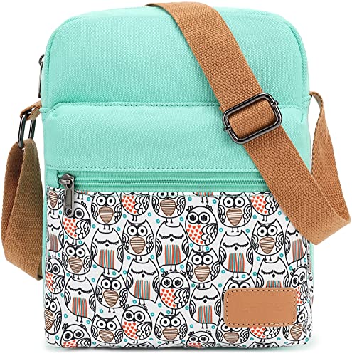 Leaper Girls Crossbody Purses 2 PCS Cute Owl Messenger Bag Canvas Crossbody Bag and Purse Set for Women Water Blue