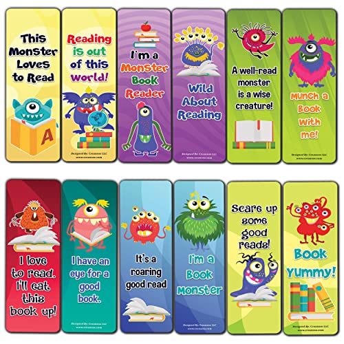 Creanoso Cute Monsters Bookmarks (10-Sets X 6 Cards) – Daily Inspirational Card Set – Interesting Book Page Clippers – Great Gifts for Adults and Professionals
