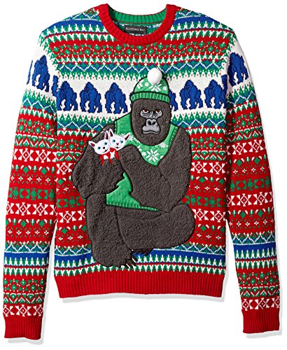 Blizzard Bay Men's Gorilla with Kittens Sweater, red, Large