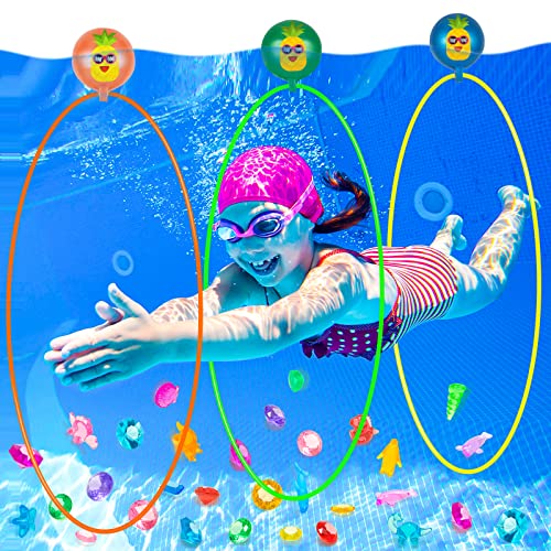33Pcs Pool Toys Swim Through Rings Swimming Pool Toys for Kids Ages 8-12 Diving Gems Diving Toy Pool Swim Rings Water Toys for Kid Ages 4-8 Pool Games for Kid Adult Pool Floats Accessories Water Sport