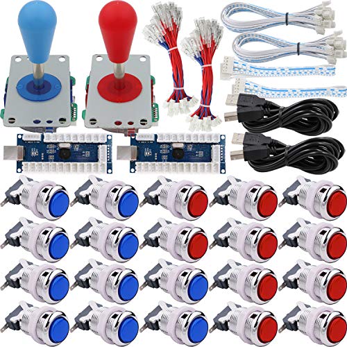 SJ@JX Arcade 2 Player Game Controller Stick DIY Kit LED Buttons Chrome Paint MX Microswitch 8 Way Joystick USB Encoder Cable for PC MAME Raspberry Pi Red Blue