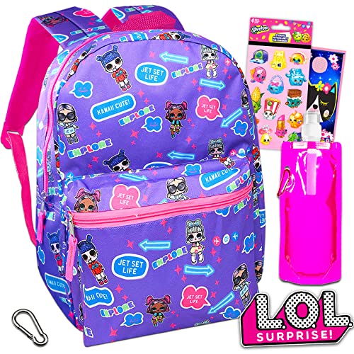 LOL Surprise Backpack For Girls Set - 16” LOL Surprise Backpack For School Bundle with Water Bottle, Stickers, More (LOL Surprise School Backpack)