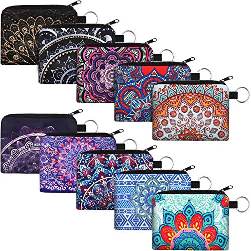 Boao 10 Pieces Small Coin Purse for Women Bulk Boho Change Purse Mini Pouches Wallet Coin Bag with Zipper for Women Girls (, 4.52 x 3.74 Inch)