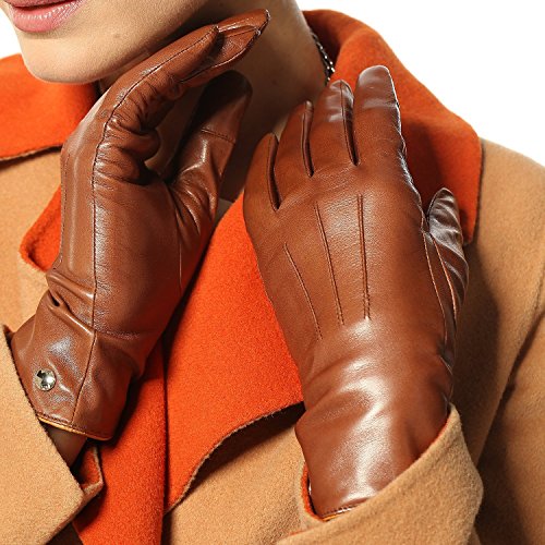 Elma Women's Touch Screen Italian Nappa Leather Winter Texting Gloves (7, Saddle yellow)