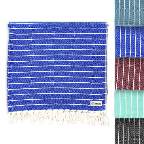 Sand Cloud Turkish Beach Towel - Sand Proof - 100% Certified Organic Turkish Towel - Quick Dry Towel for Beach, Picnic, Blanket or Bath Towel - As Seen on Shark Tank - Gocek (Royal Blue)