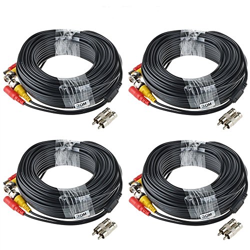 ABLEGRID 4 PACK 100ft bnc video power cable security camera cable wire cord for CCTV dvr surveillance system (included 2X BNC to RCA connectors with each cable)
