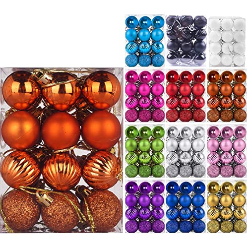 Emopeak 24Pcs Christmas Balls Ornaments for Xmas Christmas Tree - 4 Style Shatterproof Christmas Tree Decorations Hanging Ball for Holiday Wedding Party Decoration (Orange, 1.3'/3.2CM)