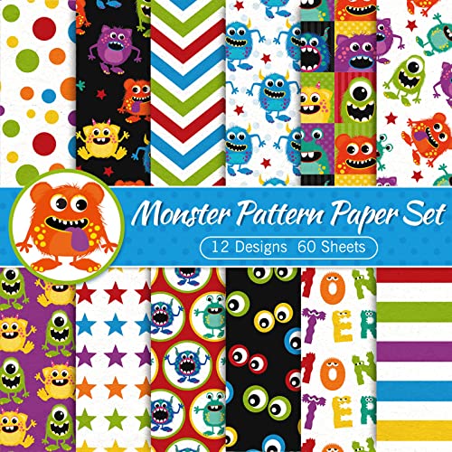 Whaline 60 Sheet Halloween Monster Pattern Paper A5 Size 12 Designs Alien Scrapbook Paper Double-Sided Cute Colorful Craft Paper Folded Flat for DIY Background Card Photo Album Junk Journal Decor