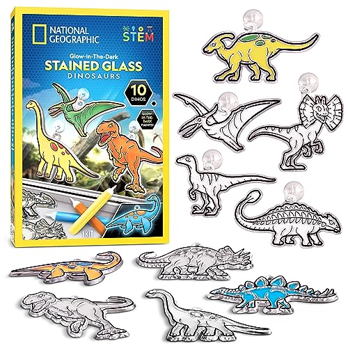 NATIONAL GEOGRAPHIC Kids Stained Glass Kit - Glow in The Dark Dinosaur Toys, Kids Arts and Crafts Set, Window Sun Catchers, Kids Activities, Kids Crafts Ages 4-8, Window Art Craft Kit, Suncatcher Kit