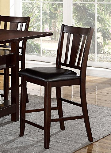 Set of 2 Counter Height Stools with Padded Seat in Deep Brown Finish