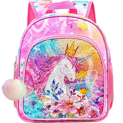 WZLVO Toddler Backpack for Girls, 12' Cute Unicorn Sequin Preschool Bookbag, Kindergarden School bag for little Kids