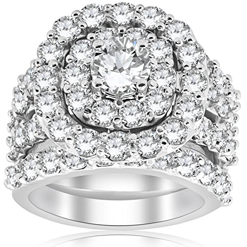 5 CT Diamond Engagement Cushion Halo Trio Engagement Wedding Ring Set White Gold - Size 7.5