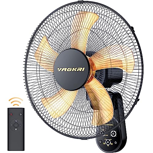 VAGKRI Wall Mount Fan, 16 Inch Wall Fan with 5 Blades, 5 Speeds, 8 Hour Timer, 90° Oscillating Quiet Fan with Remote for Home Office Bedroom Living Room Garage