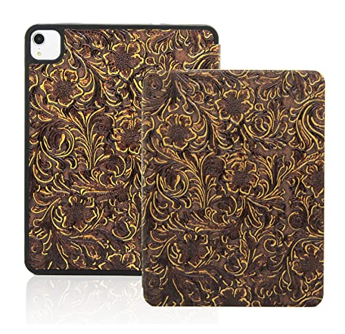 LiViTech iPad Pro 11 inch 1st/2nd/3rd Case, Vintage Flower Leather Auto Wake/Sleep Smart Cover Case with Pencil Holder (iPad Pro 11' 2021 2020 2018, Brown Flower)