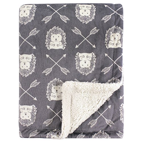 Hudson Baby Unisex Baby Plush Mink and Sherpa Blanket, Hedgehog, One Size
