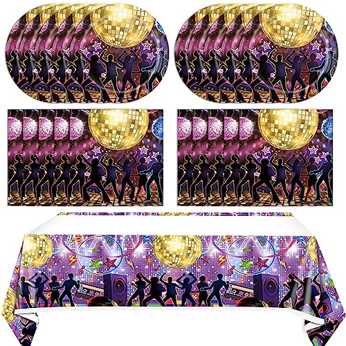 41PCS Disco Party Supplies Disposable Tableware Set Including Plates, Napkins, Tablecloths Disco Decor For Weddings 70's Disco Parties,Picnics And Travel