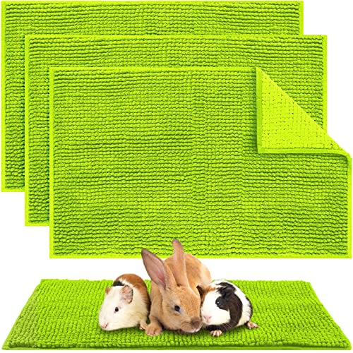 4 Pcs Guinea Pig Cage Liner Guinea Pig Bedding Washable Fleece Pee Pads Reusable Guinea Pig Training Mat Small Animal Sleeping Bed for Guinea Pigs Rabbit Bunny Hamster (16 x 24 Inch,Green)