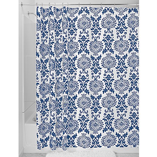 InterDesign Damask Fabric Shower Curtain, Stall 54 x 78, Navy