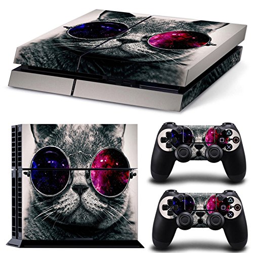 FOTTCZ Whole Body Vinyl Skin Sticker Decal Cover for PS4 Console and 2PCS Controllers Skins Cool Cat