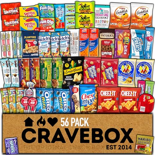 CRAVEBOX Snacks Variety Pack for Adults (56 count) Snack Pack Care Package Gift - Spring Final Exams