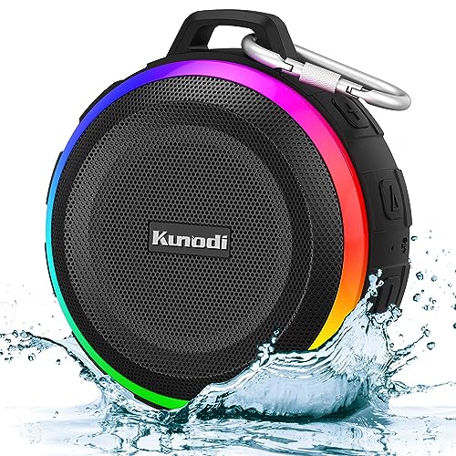 Kunodi Bluetooth Shower Speaker with IPX7 Waterproof, Dynamic Lights, Crisp Clear Sound, True Wireless Stereo, Clip Portable for Pool Beach Boat Kayak Float Golf Gift