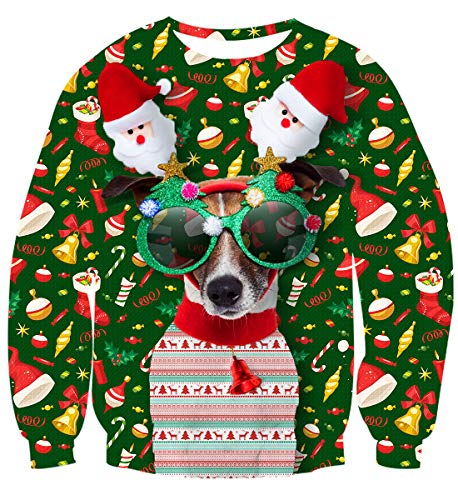 Idgreatim Mens Women Ugly Christmas Pullover Sweatshirt Novelty Dog Long Sleeve T-Shirt Tops XL